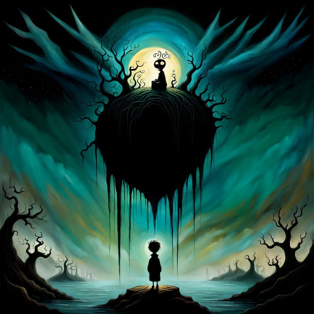 Melancholic Surrealism: Boy Surrounded by Turmoil