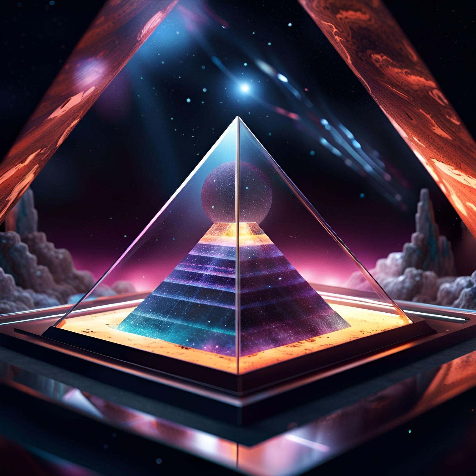 Gas Giant in Glass Pyramid: Digital Illustration