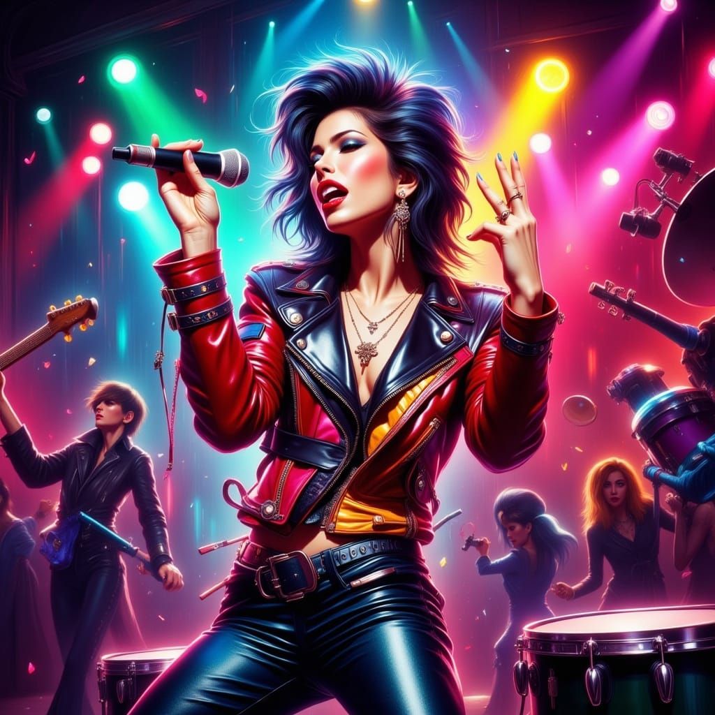 Upbeat Pop Star in Vibrant Stage Setting