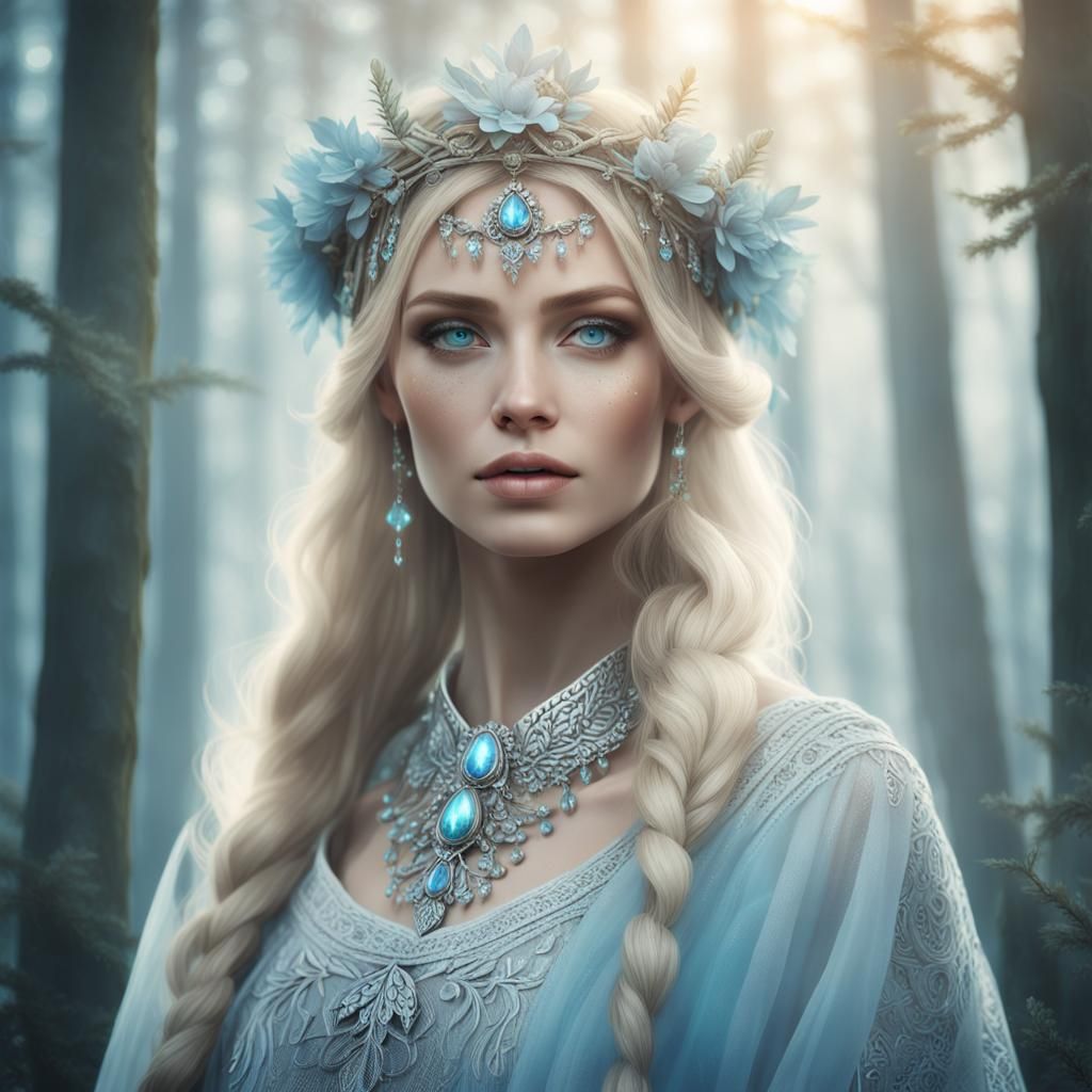 Slavic Beauty in Misty Forest: Digital Art