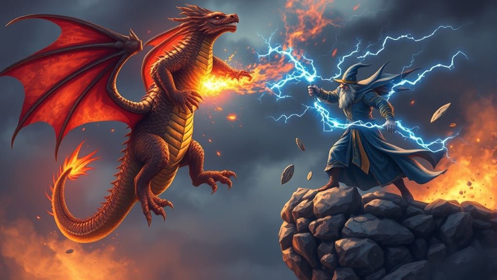 Epic Dragon vs Wizard Battle on a Treacherous Bridge