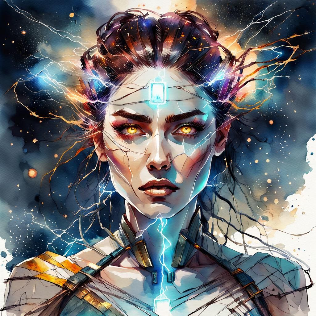 Electric Thunder Queen in Watercolor Style