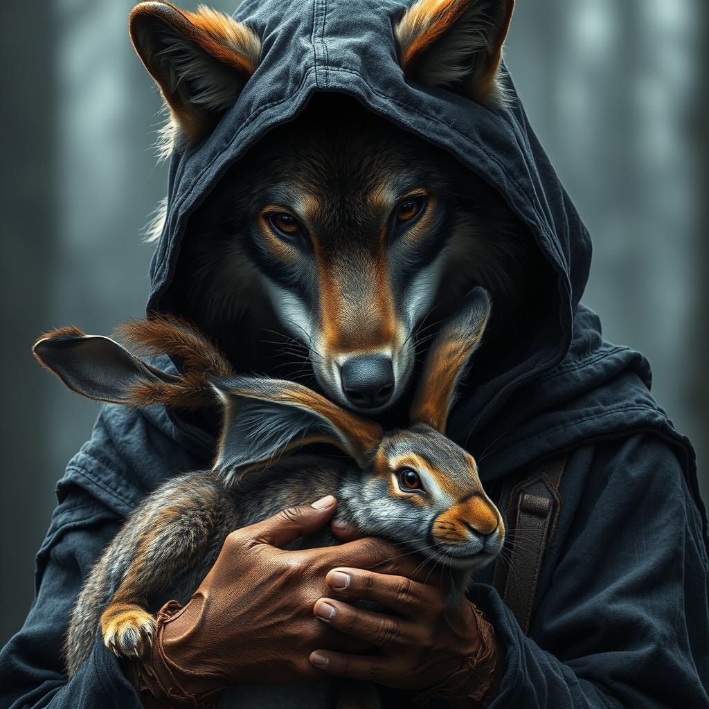 Grim Reaper Timberwolf Confronts Wild Hare in Haunting Photo...