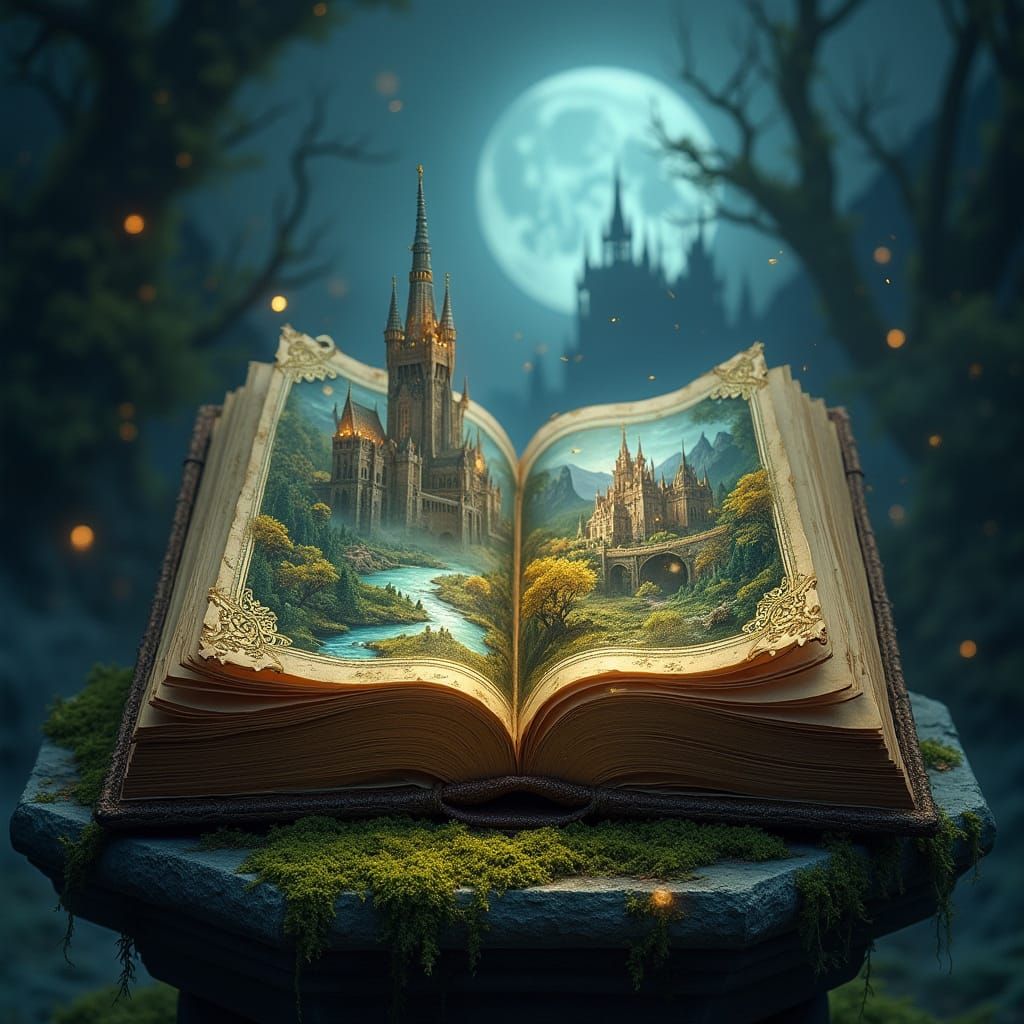 Ethereal Leather Tome Illuminated by Soft Moonlight