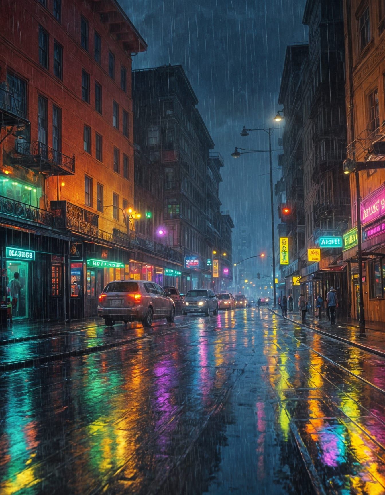 Rainbow Rain Paints a City Nightscape