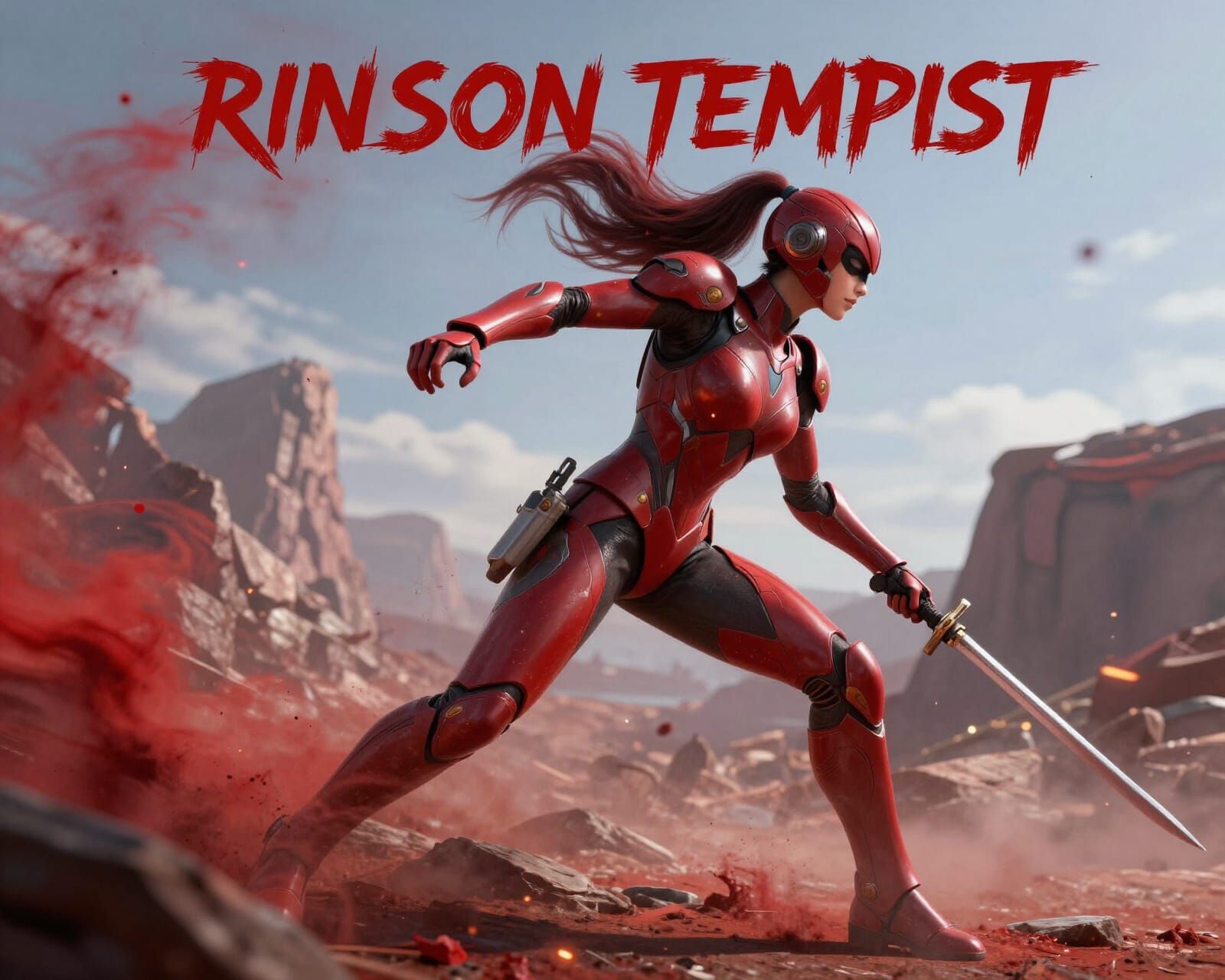 Crimson Tempest Warrior on Rocky Battlefield