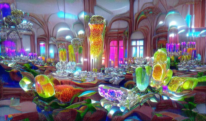 Kaleidoscopic Interior Scene with Volumetric Lighting