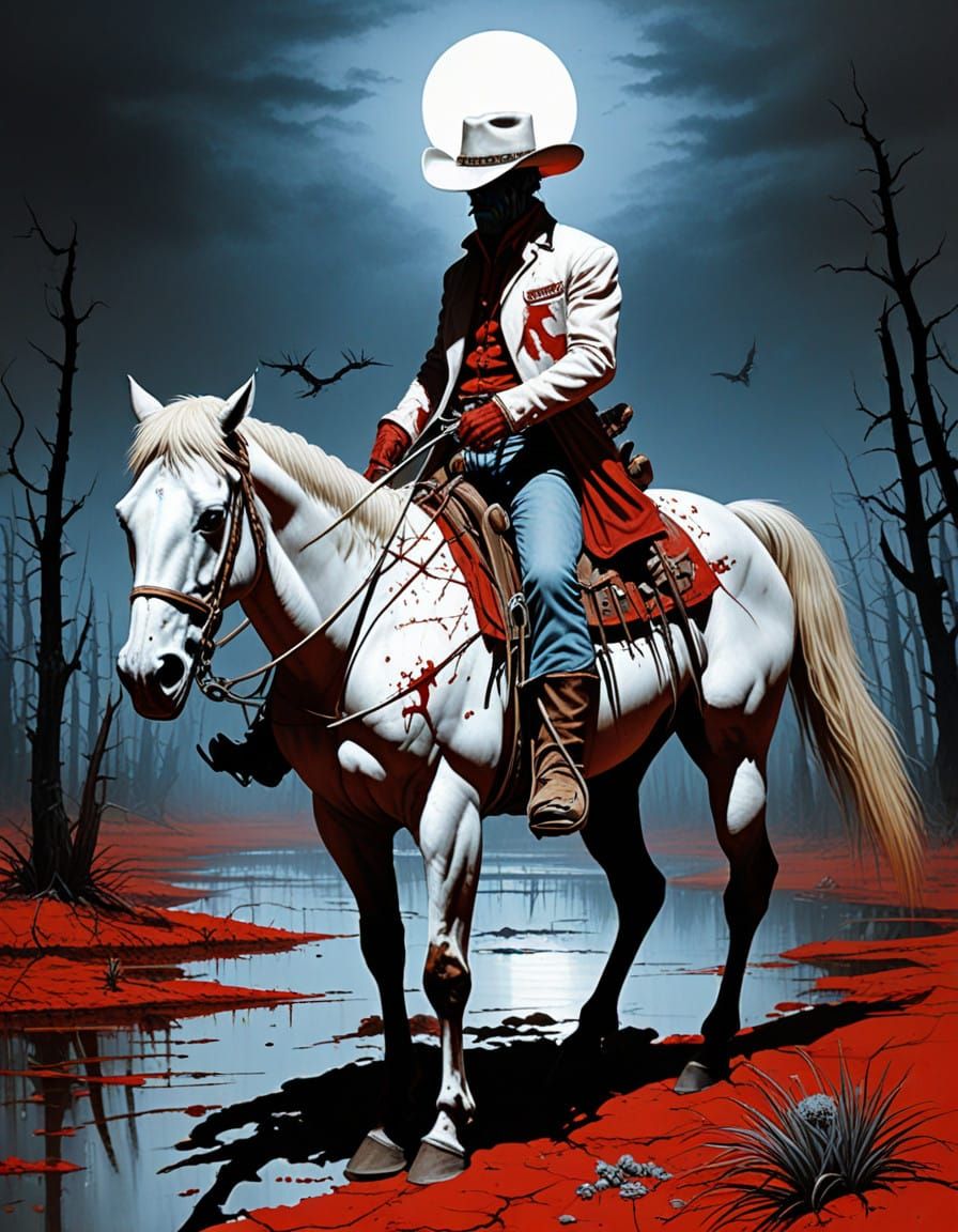 Gothic Oil Painting of Undead Cowboy in Sun-Scorched Evergla...