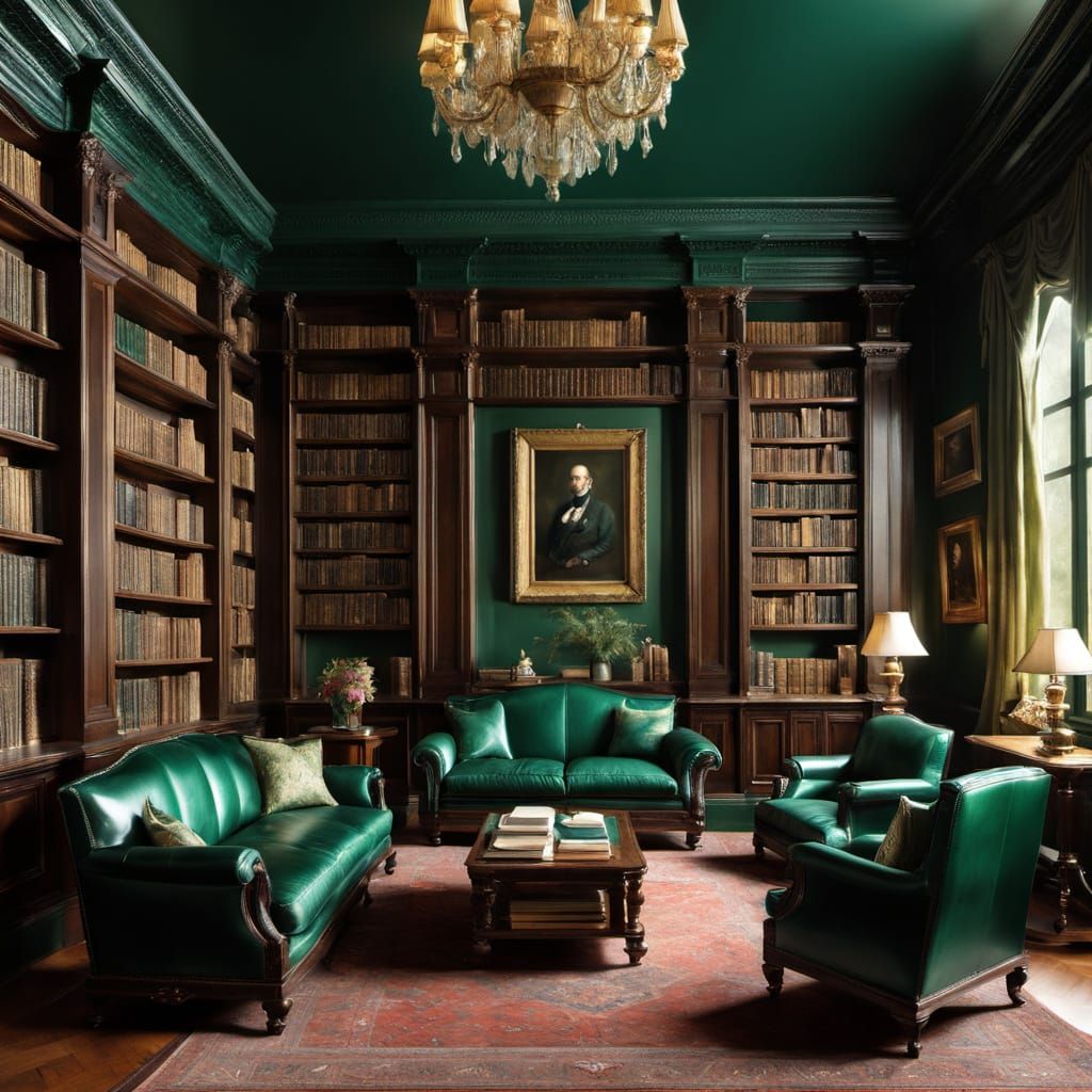 John Singer Sargent
Luxurious emerald library interior - ric...