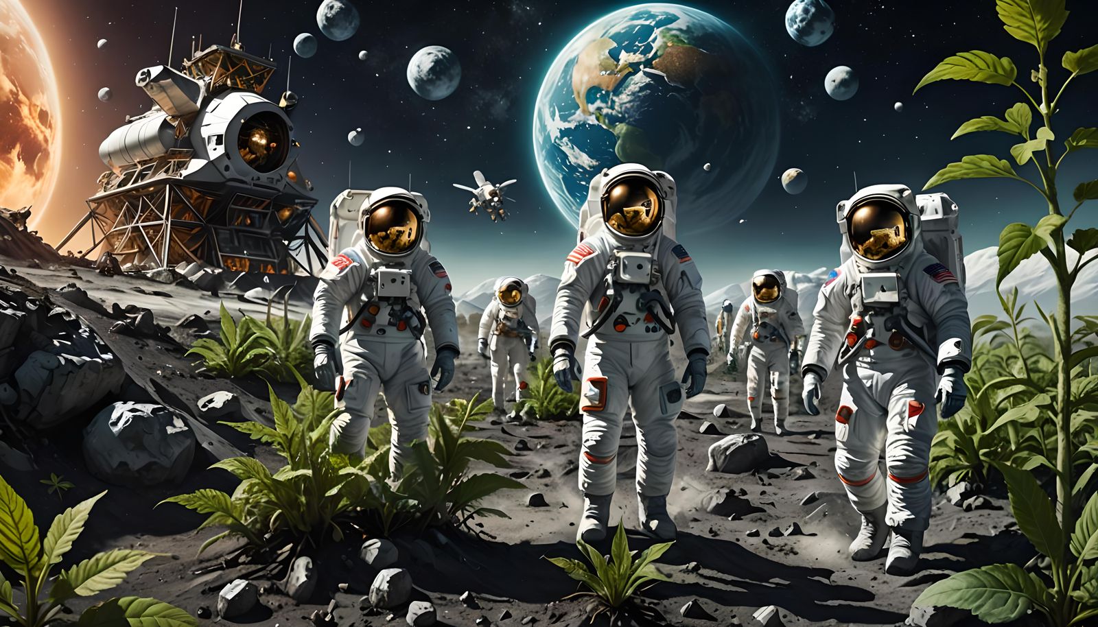 Lunar Marijuana Plantation with Approaching Space Shuttle