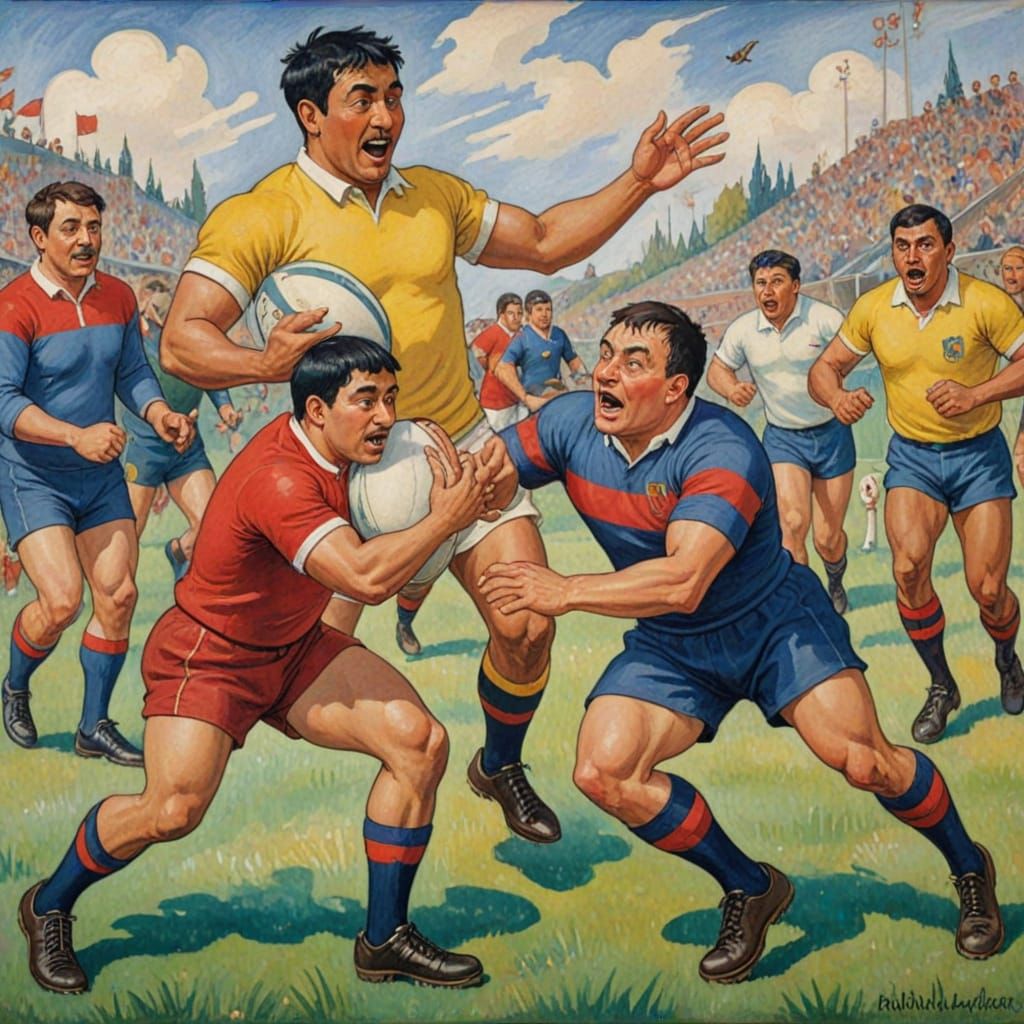 Silly Microbes Play Rugby in Vibrant Style