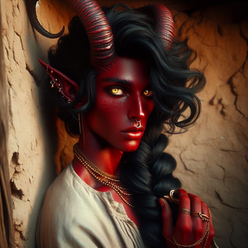 Young Tiefling with Gold and Dagger