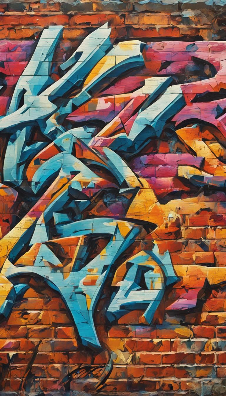 Dynamic Graffiti Art on Brick Wall in Sunlight