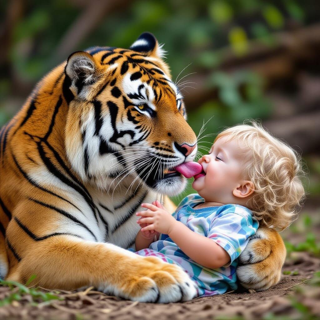 A Tiger's Gentle Play with a Child