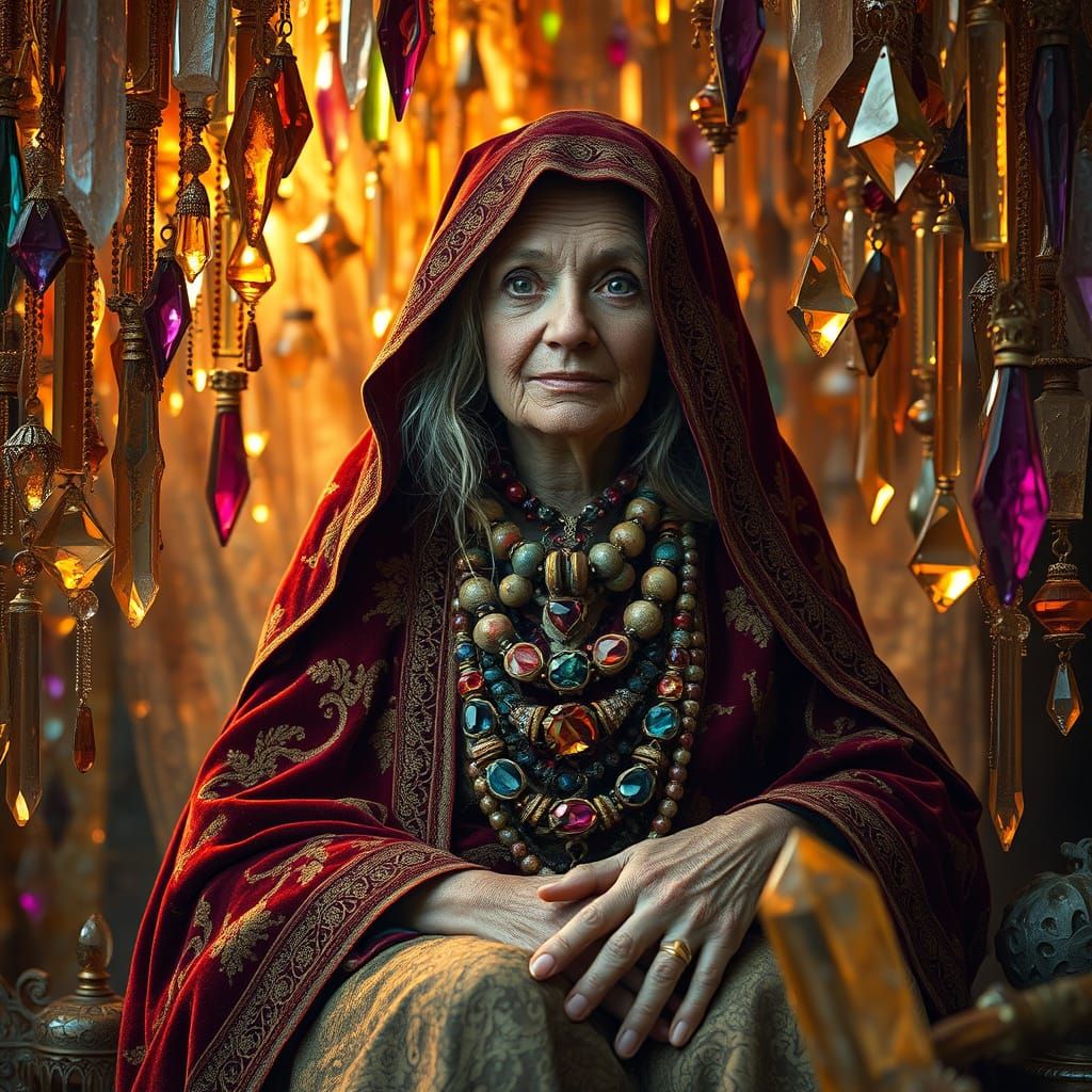 Mystical Gypsy Crone in Vibrant, Dreamlike Atmosphere