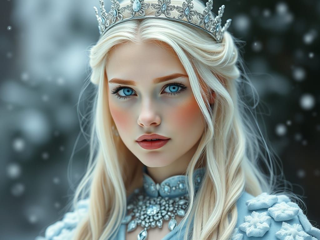 Winter Queen with Platinum Hair in Snow Storm