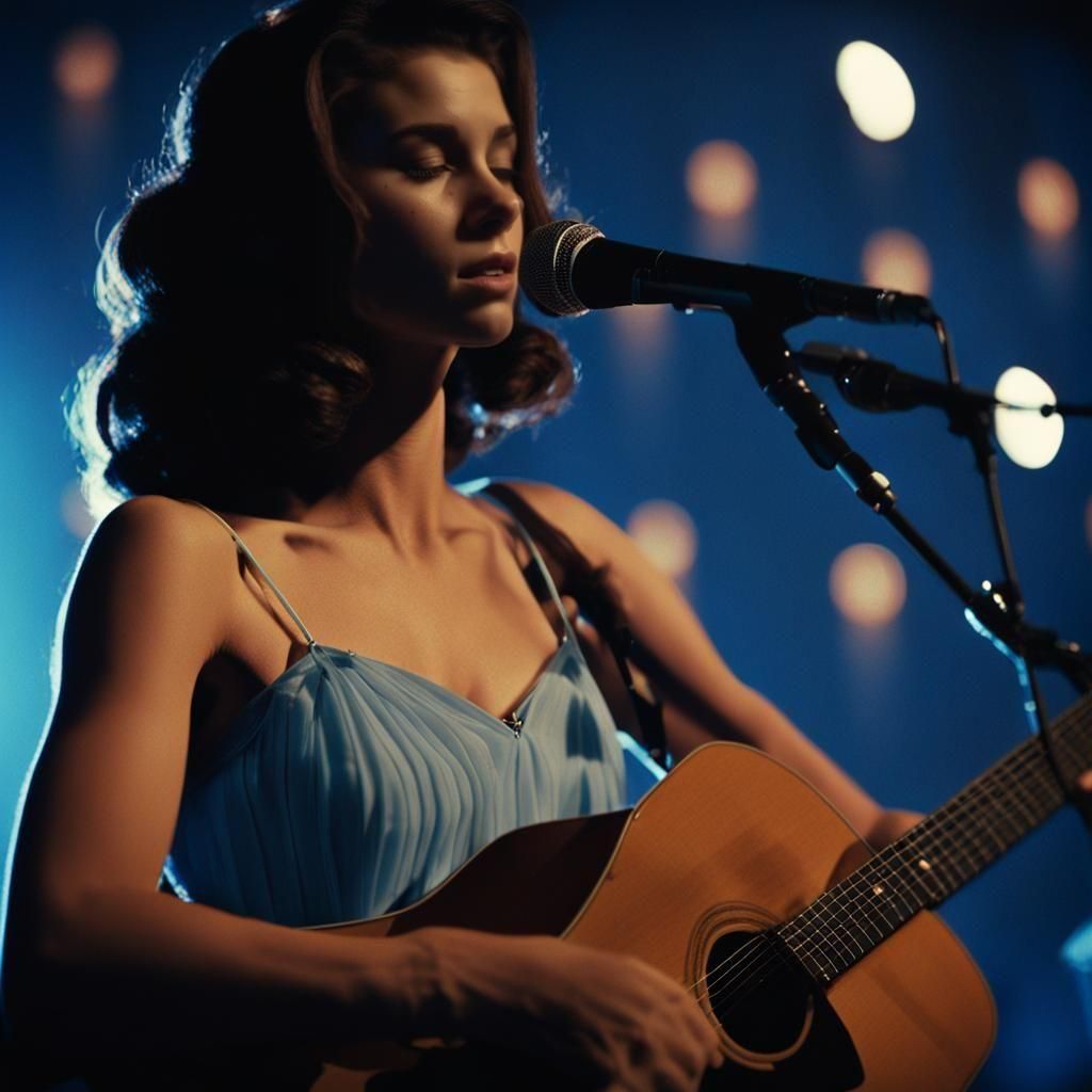 Singer with Acoustic Guitar on Dark Stage