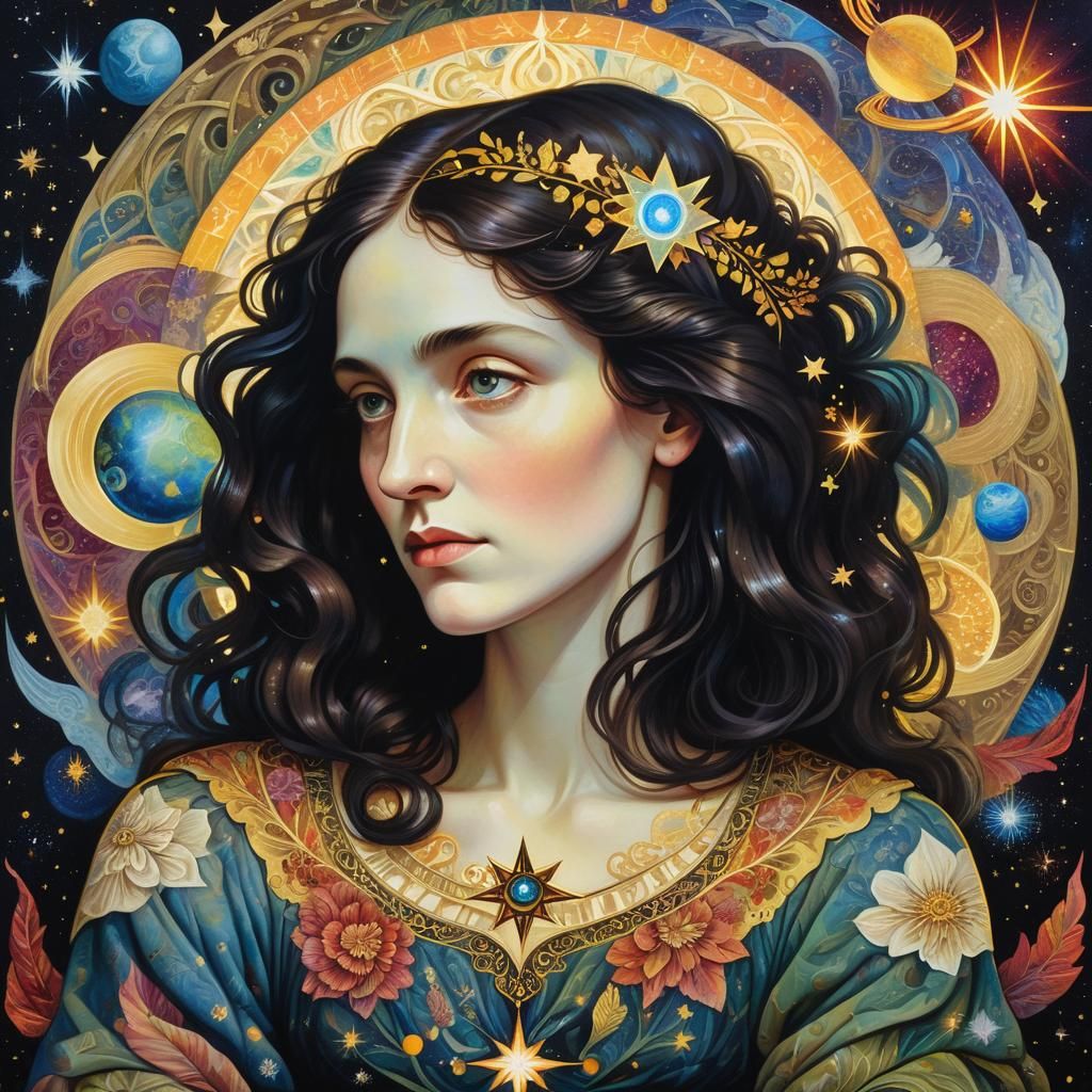 Mystical Mary Shelley Portrait in Visionary Art Style