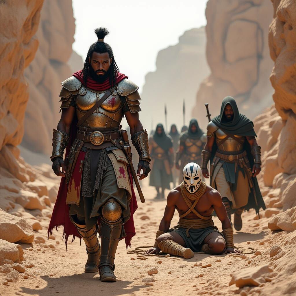 African Prince Leading Warriors in Gritty Realism Style