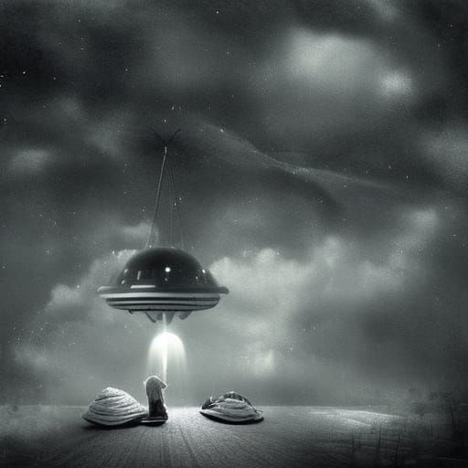 UFO Abduction in Black and White Photo Style