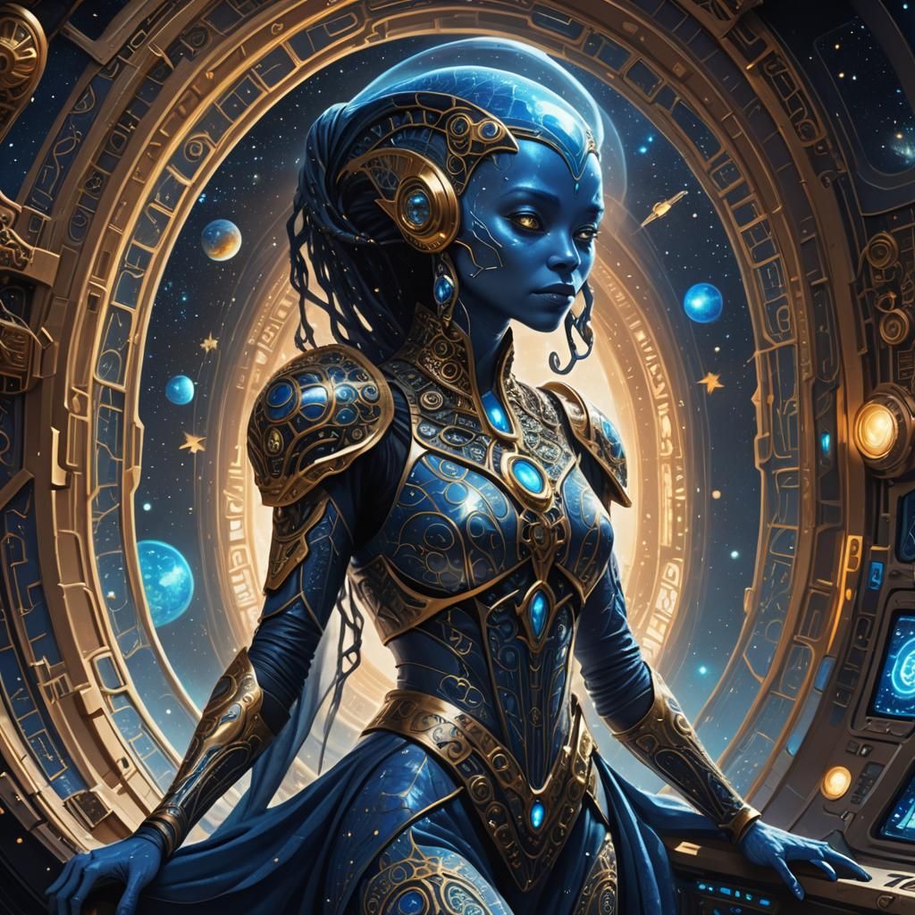 Blue Alien in Spaceship, Fantasy Concept Art