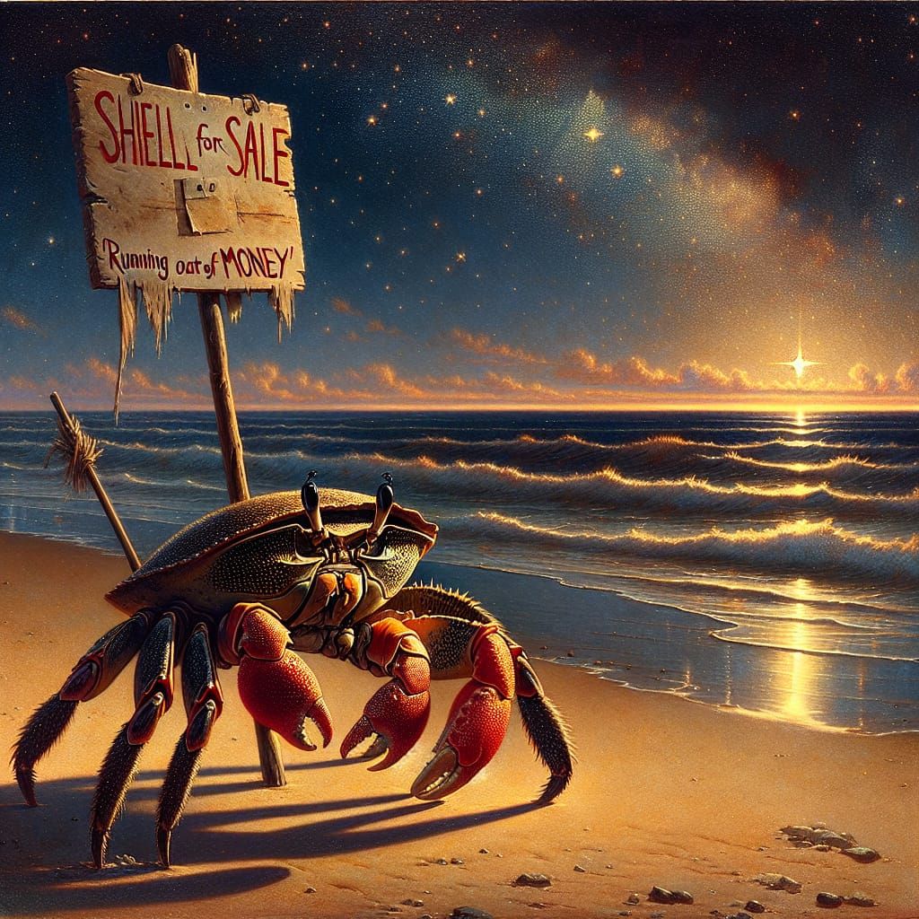 Destitute Crab Selling Shell: Detailed Digital Artwork