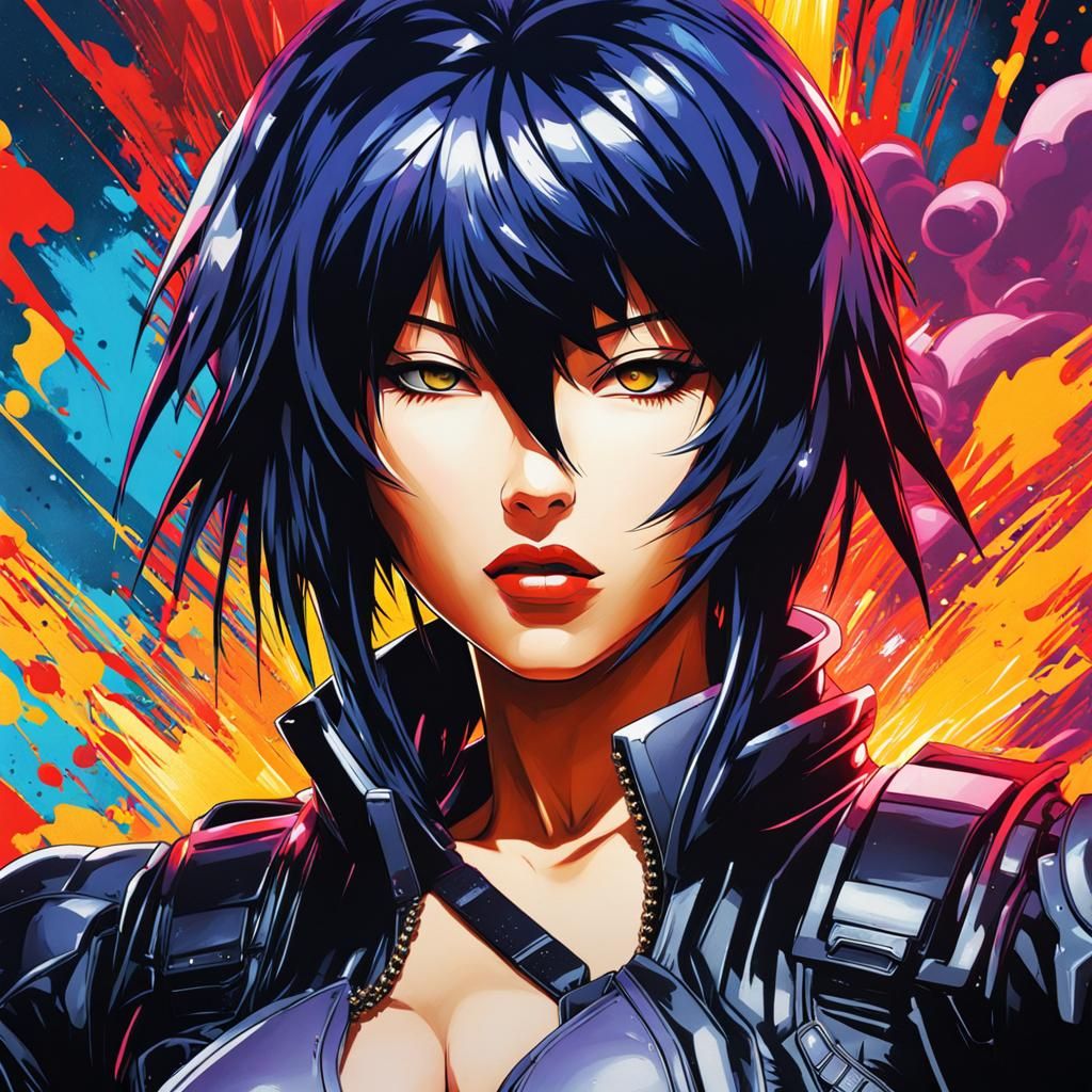 Motoko Kusanagi Close-Up in Graffiti Art Style