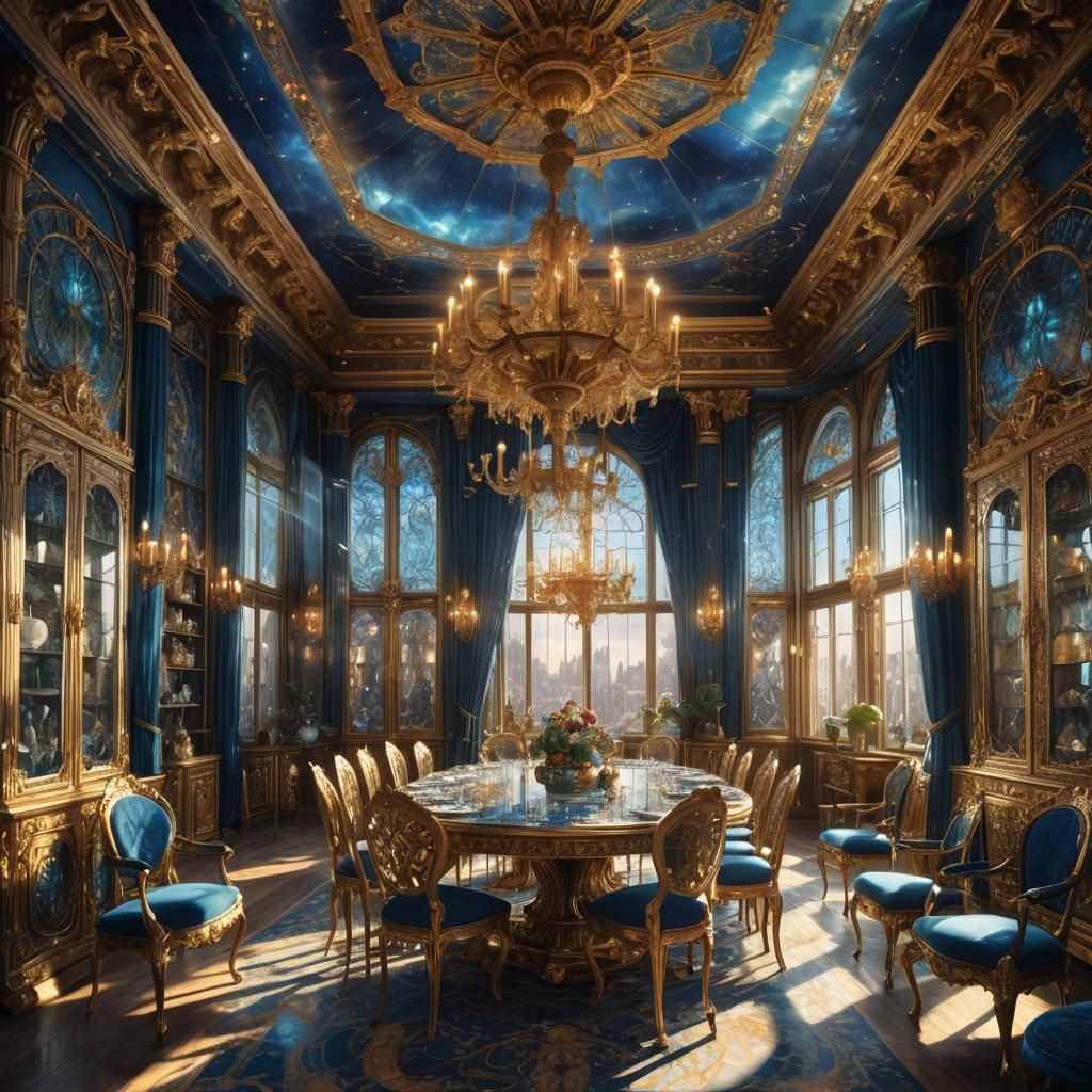 Ornate Victorian Dining Hall in Fantasy Style