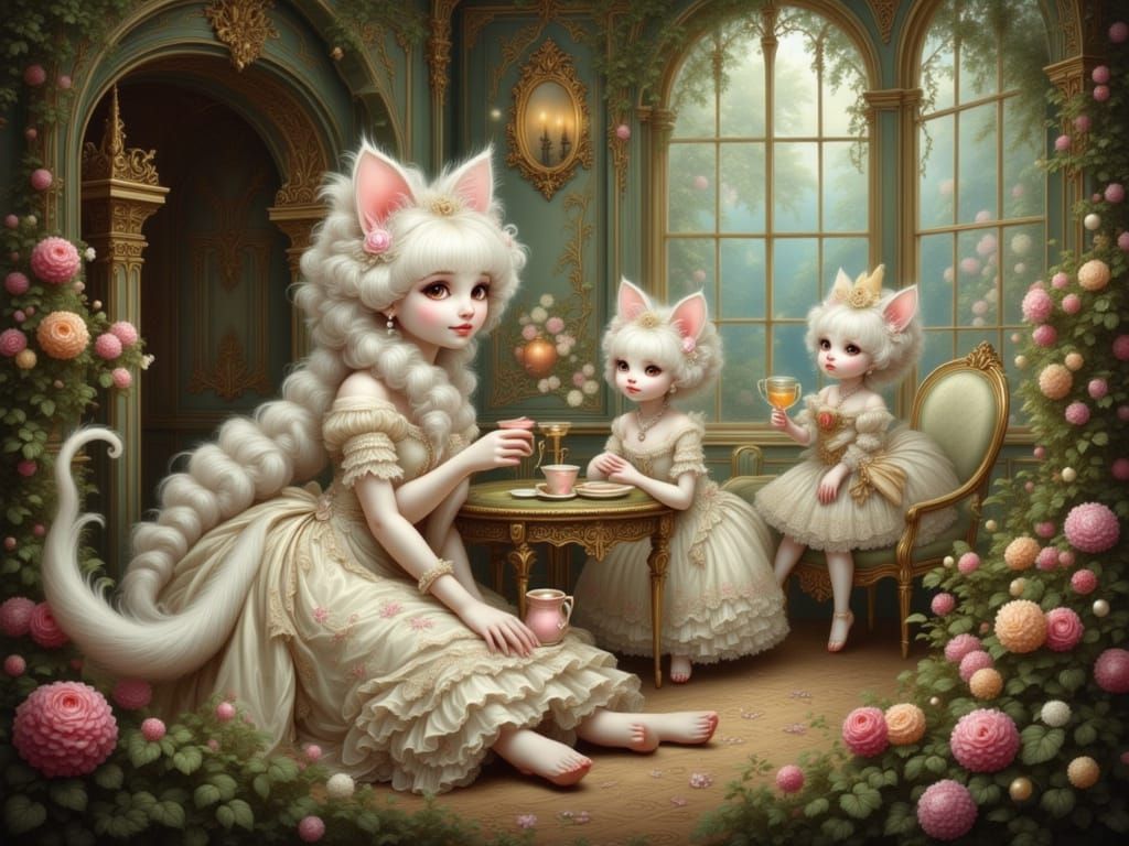 Kittens' Rococo Tea Party in Enchanted Forest