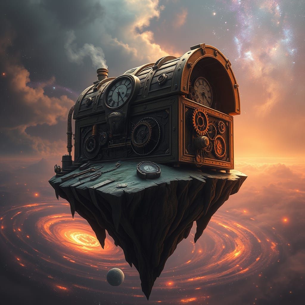 Steampunk Treasure Chest on Floating Island