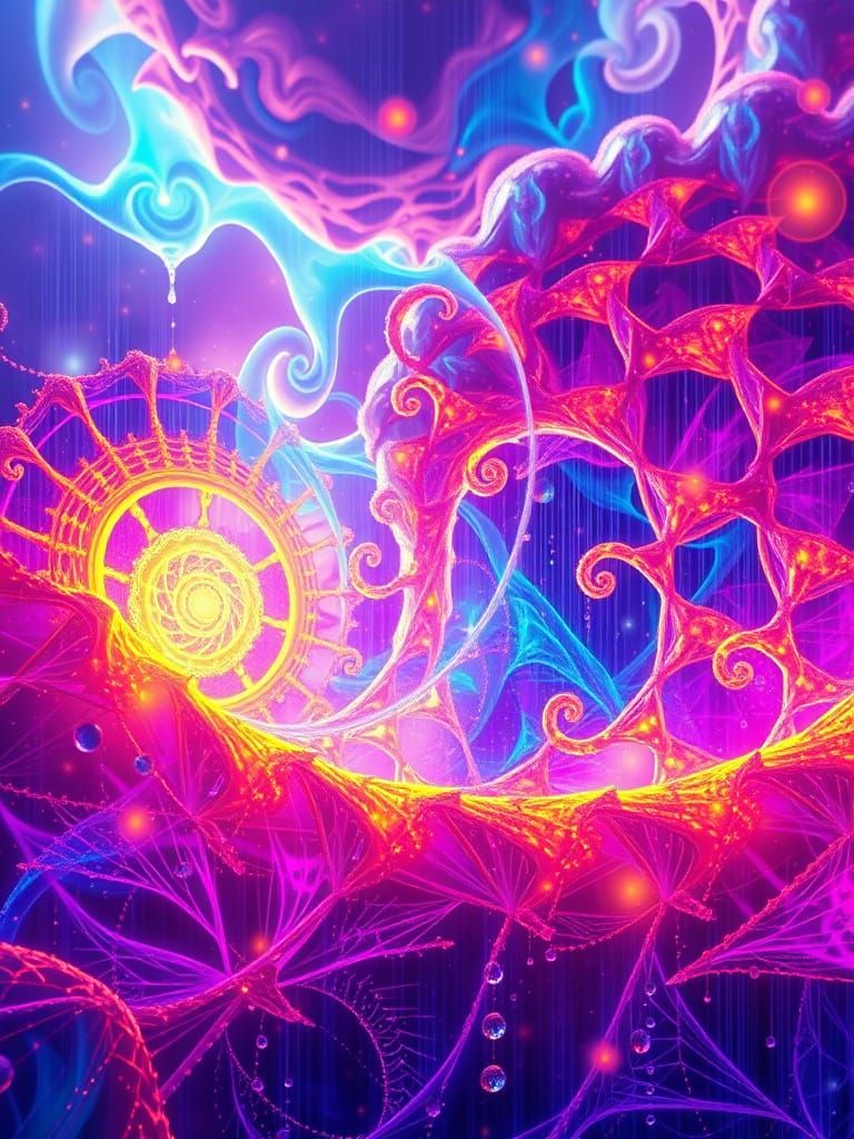 Iridescent Fractals in a Bioluminescent Oceanside Dreamscape