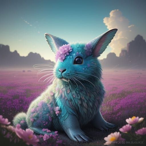 Whimsical Alien Critter Basks in Vibrant Meadow