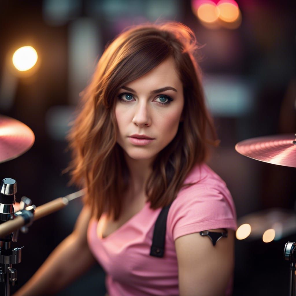 Curvy Rock Drummer Girl in Professional Photo
