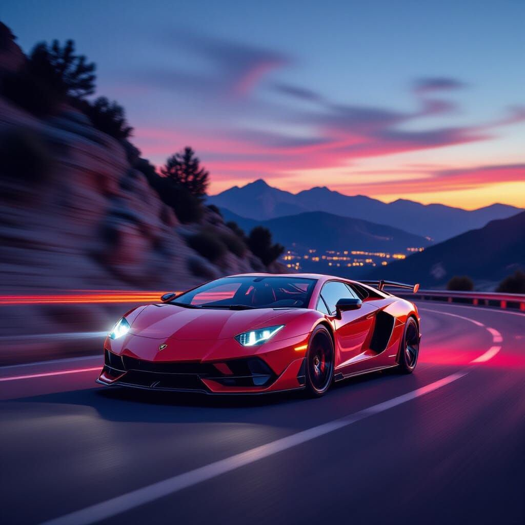 Crimson Lamborghini Aventador SVJ on Mountain Road