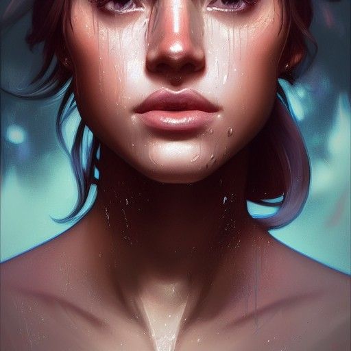 Hyperdetailed Portrait with Tears in Art Nouveau Style