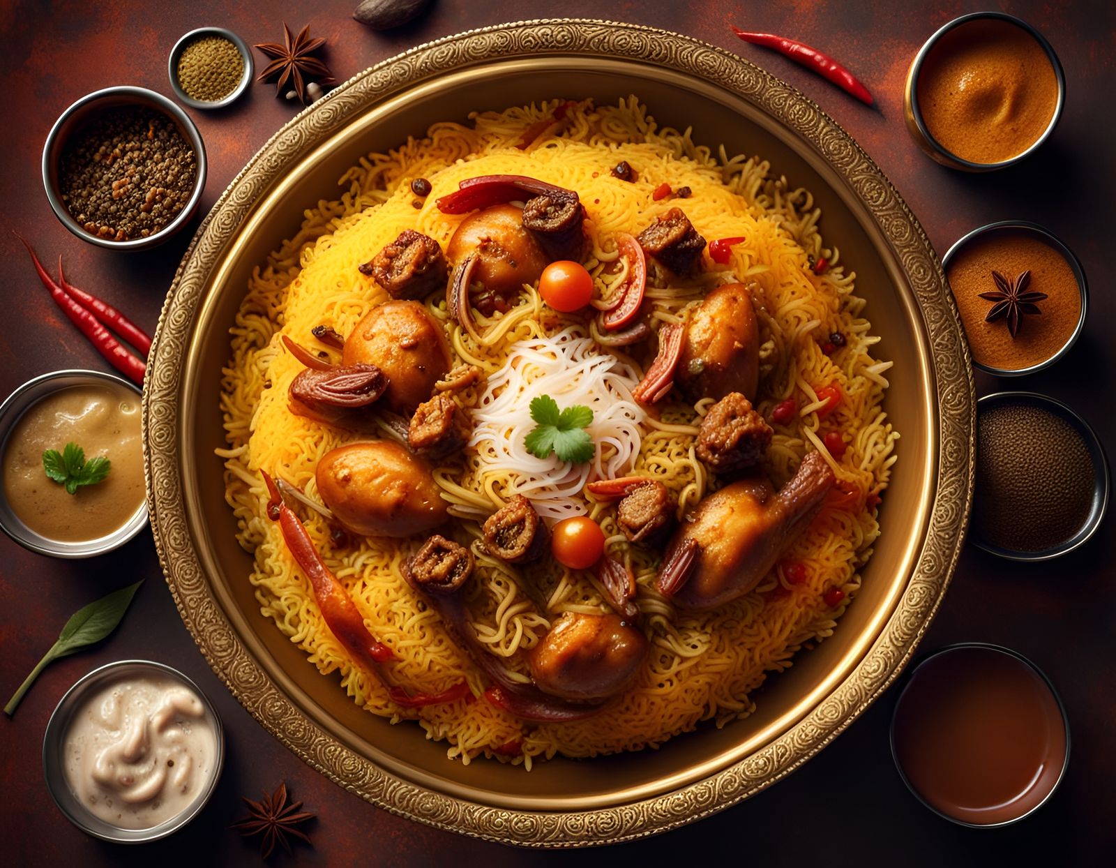 Arabian Biryani in Brass Bowl: Digital Matte Painting