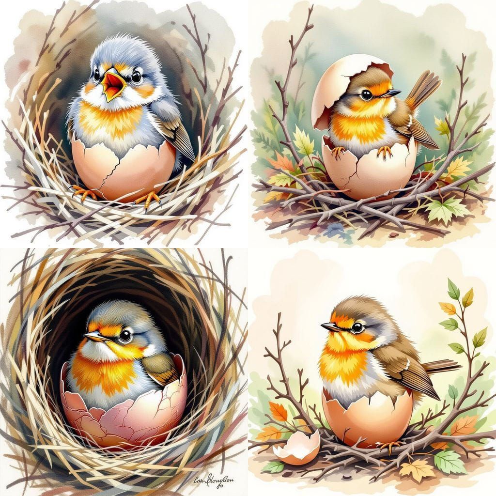 Proud Baby Robin Hatching From Egg