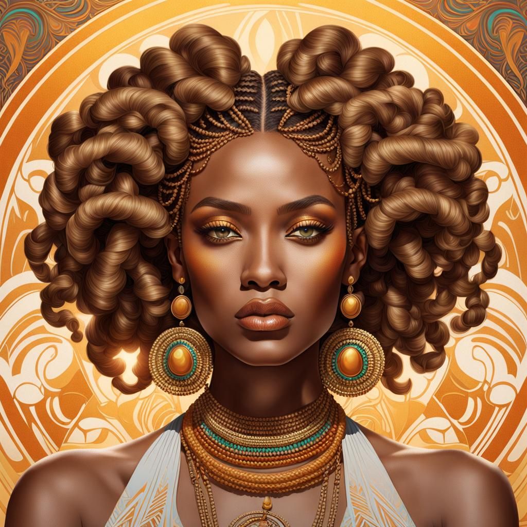 Art Nouveau Portrait with Braids and Jewelry
