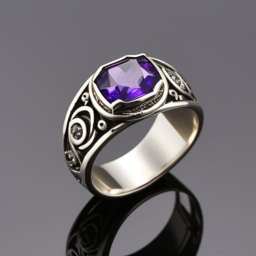 Amethyst and Silver Signet Ring, Digital Matte Painting