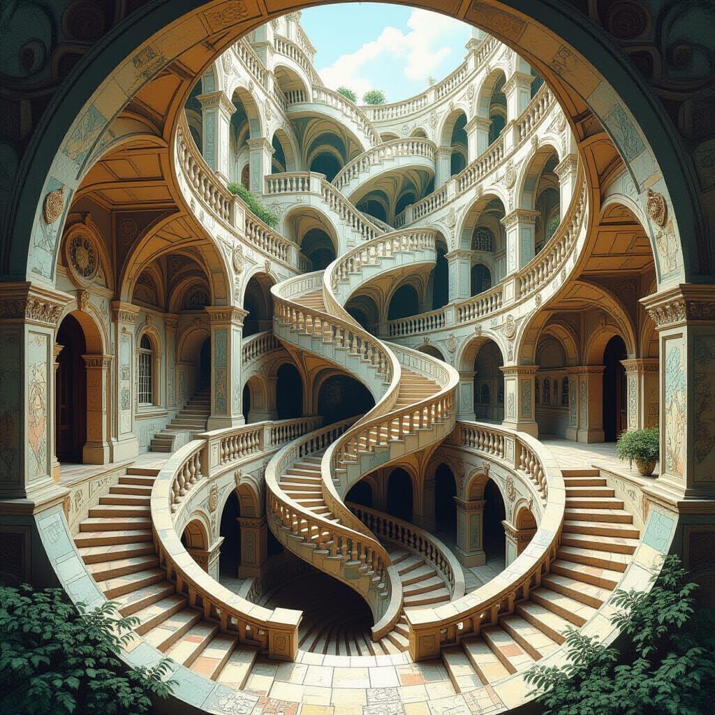 Impossible Staircase Maze Inspired by Surrealism