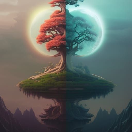 Yin Yang Tree Temple: Epic Japanese Art