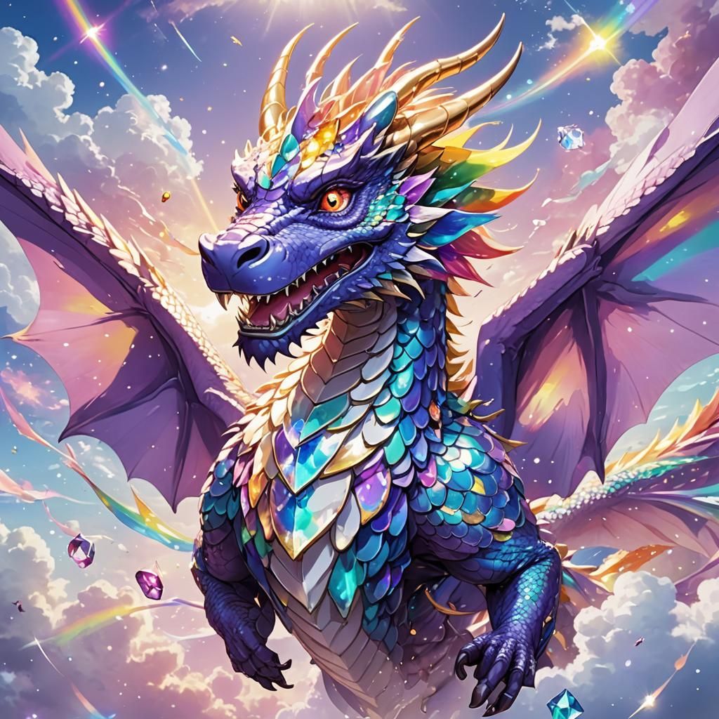 Anime Dragon with Rainbow Jewelry in Flight