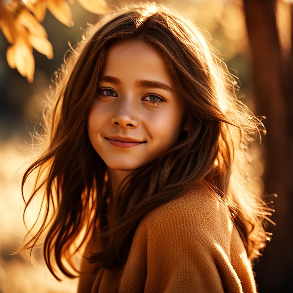 1970s Girl Portrait: Natural Beauty in Golden Light