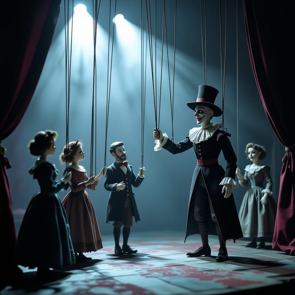 Dark Horror Puppet Theater with Gothic Art Style