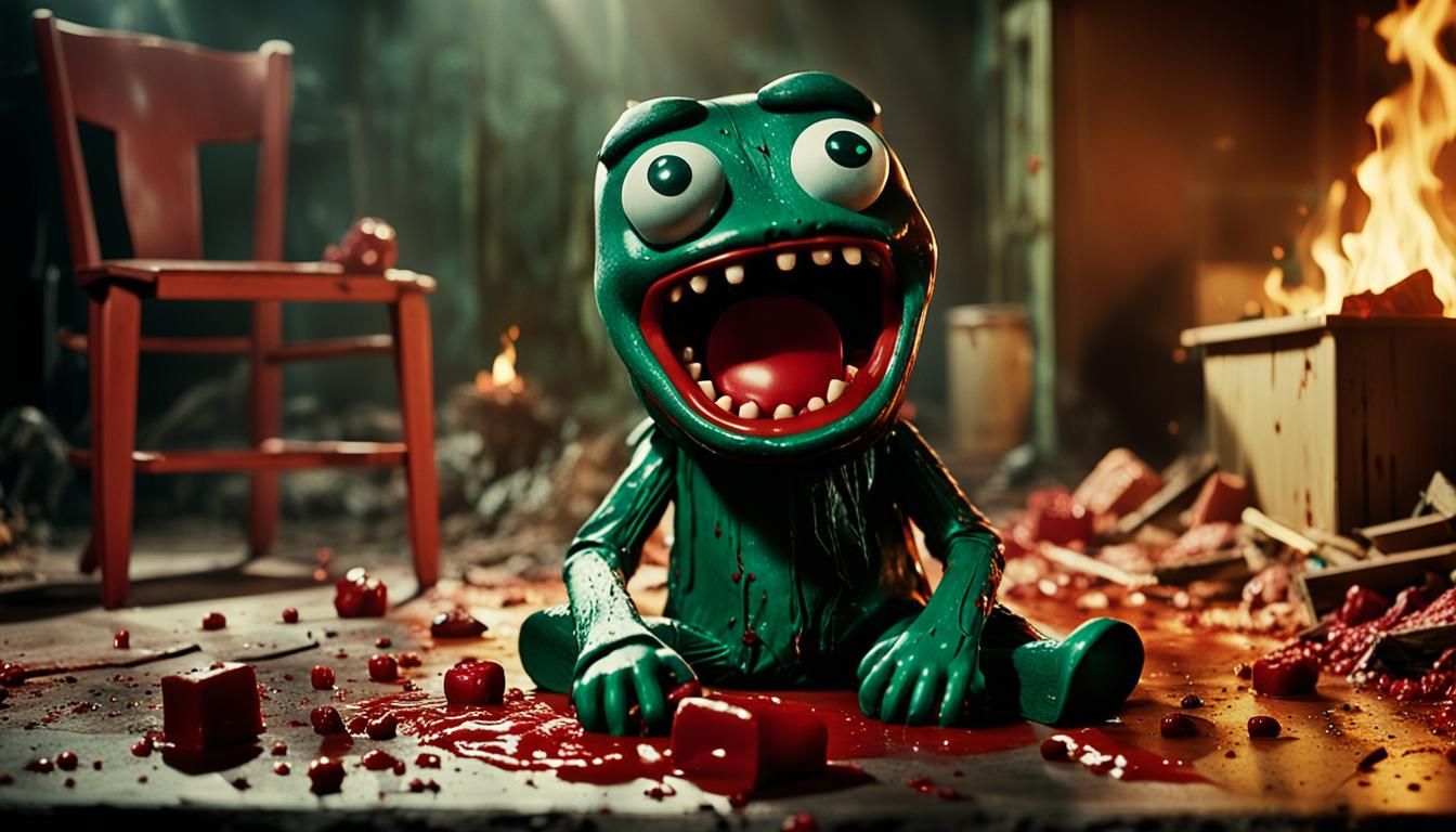Dramatic Gumby Scene with Blood and Chaos