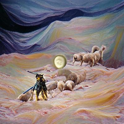 Shepherd on the Moon: A Surreal Landscape
