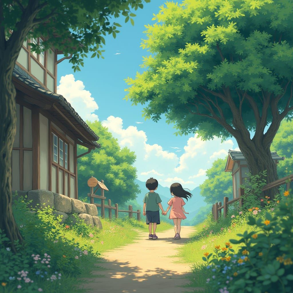 Japanese Animation Scene Inspired by Ghibli and Shinkai