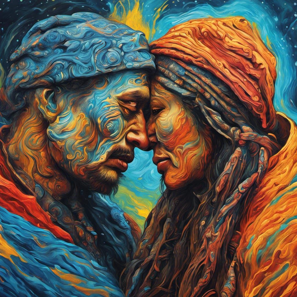 Maori Hongi in Van Gogh Inspired Futuristic Style