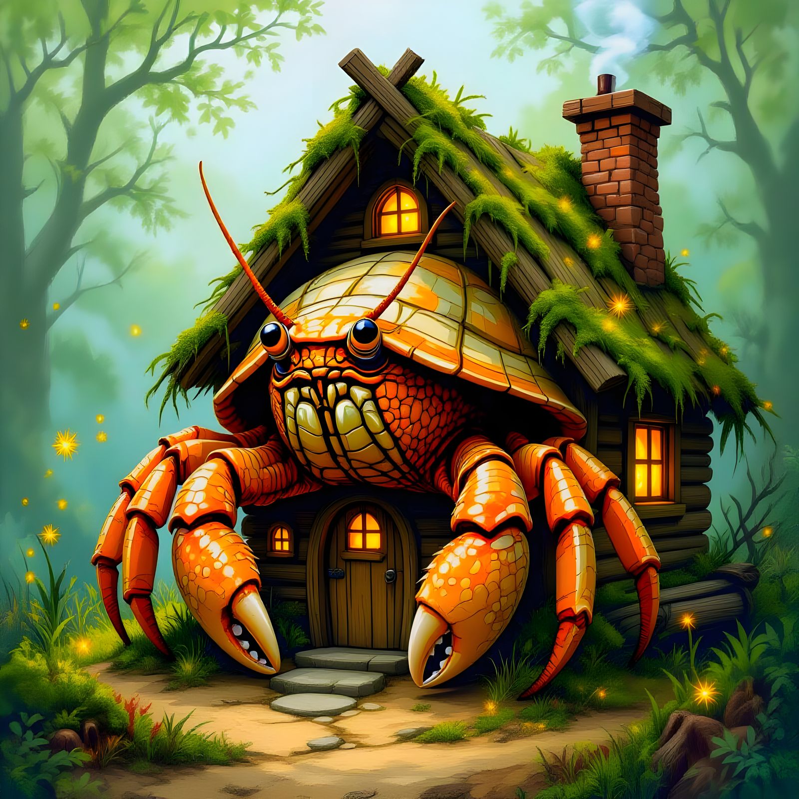 Giant Hermit Crab Home in Log Cabin Shell
