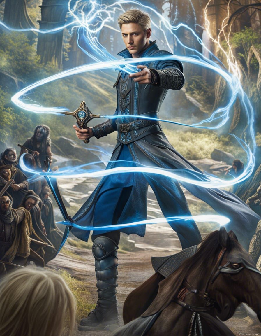 Young Warlock Summons Magic in Detailed Matte Painting